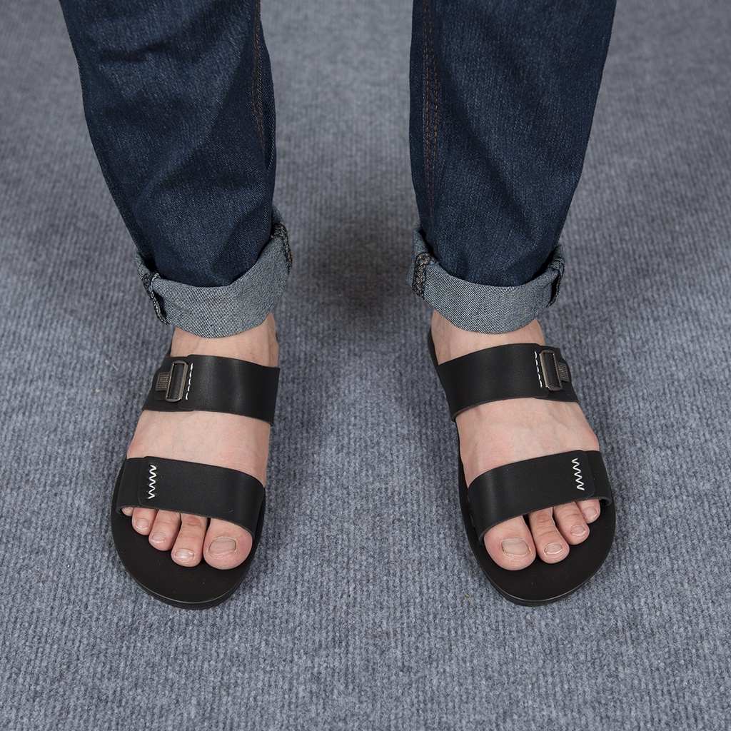 Dép nam quai ngang Polite - art da bò cao cấp 2 màu - BH 12 Tháng