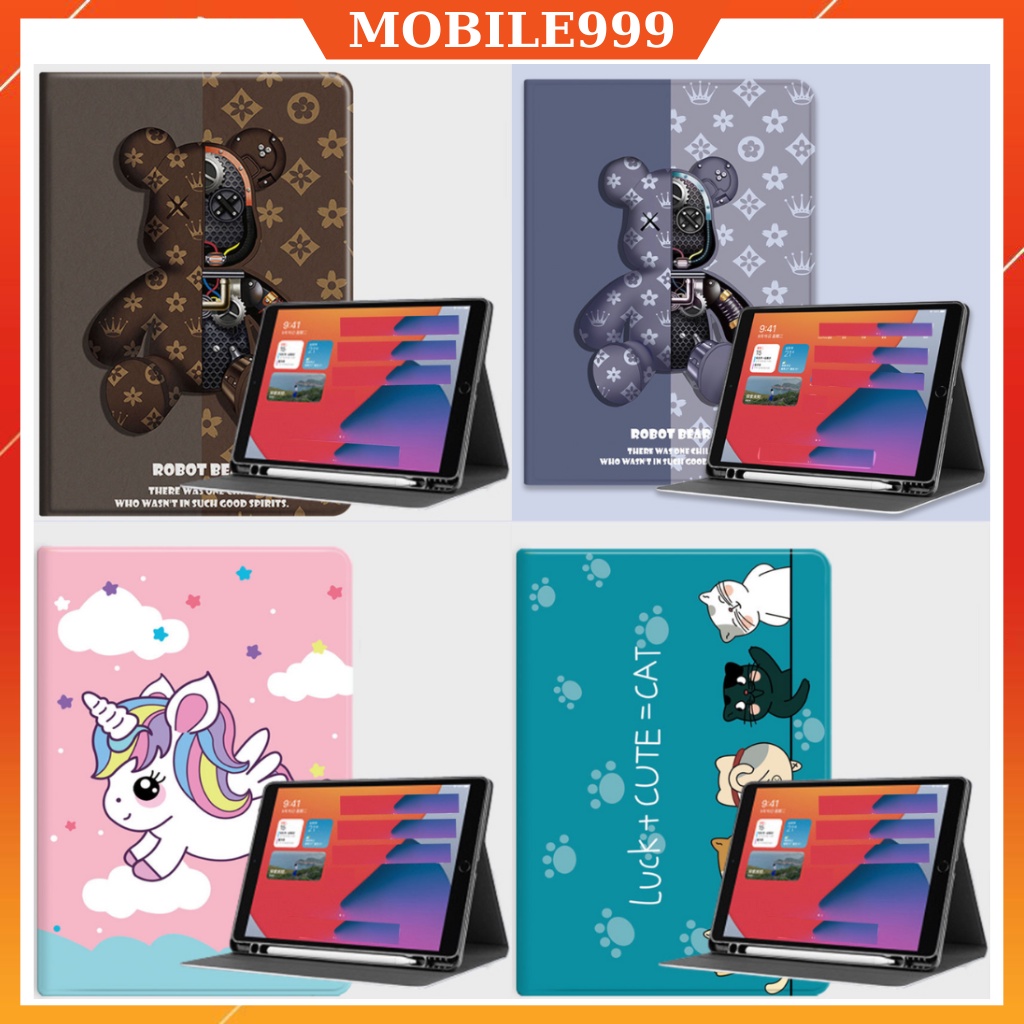 Ốp ipad Silicon có ngăn đựng bút Gấu xanh cute ốp ipad Air 1/2/3/4/5/Gen 5/6/7/8/9/10/Pro 11/10.5/Mini 6 - MOBILE999