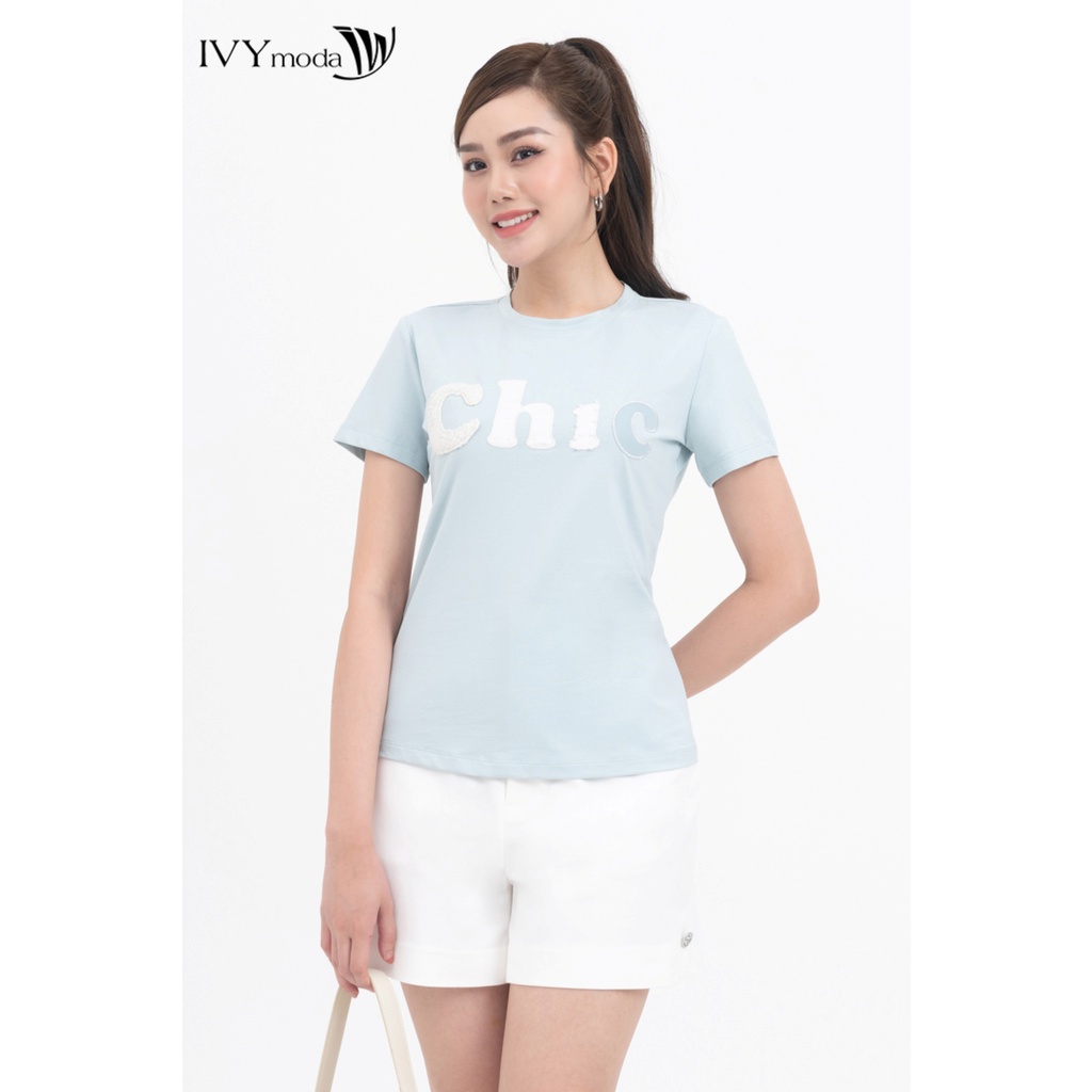 Áo thun nữ đính chữ nổi IVY moda MS 57M6587