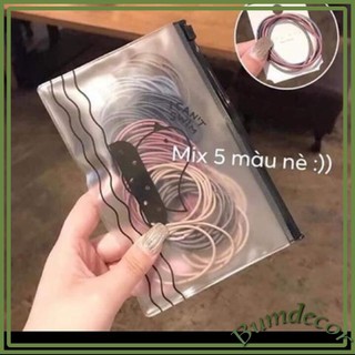 Set 100 Dây Buộc Tóc Trơn Kèm Túi Zip