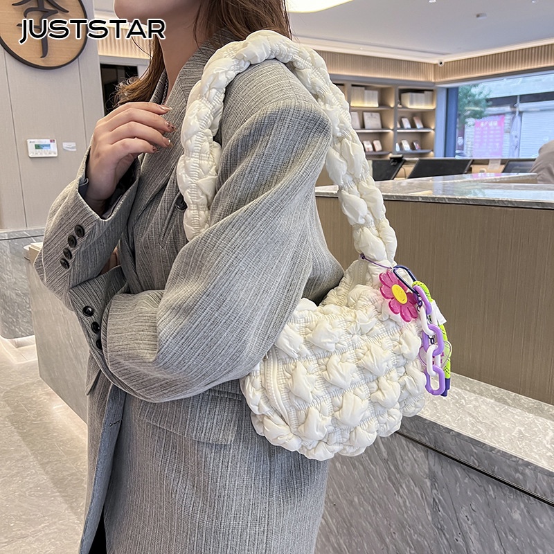 JUSTSTAR Túi đeo dưới cánh tay cỡ mini xếp ly tương phản bánh mì phong cách Nhật Bản Hàn Quốc thời trang cho học sinh