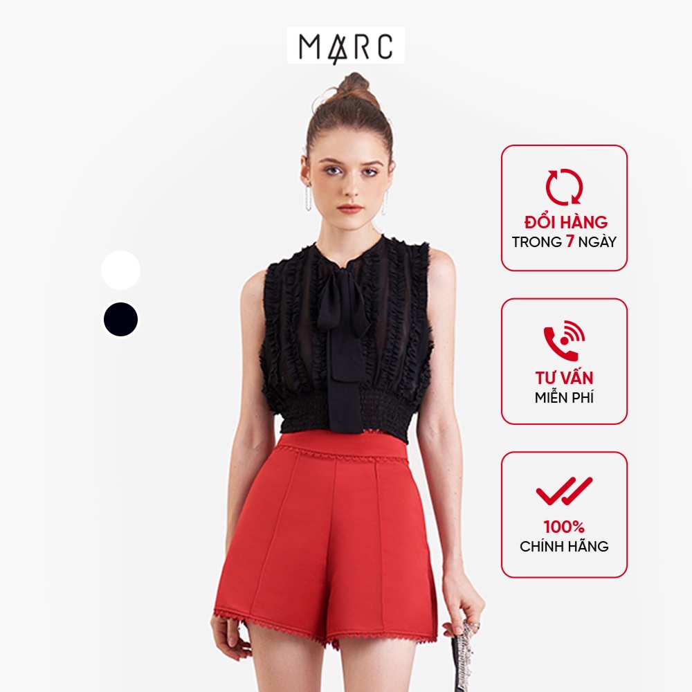 Áo chiffon kiểu croptop nữ MARC FASHION sát nách dằn li bèo thắt nơ FASH022823