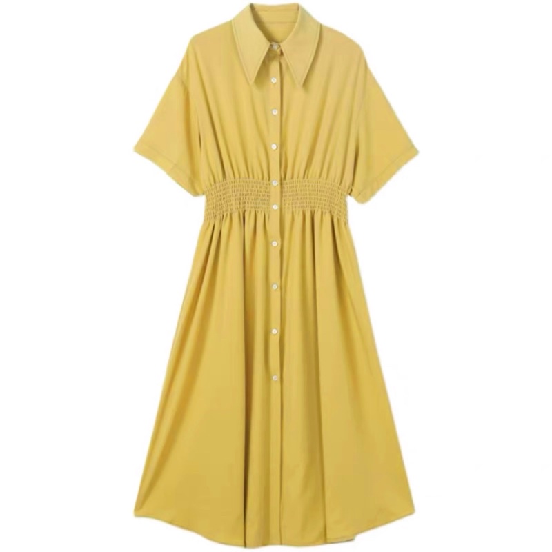 Đầm sơ mi chun eo 2 màu