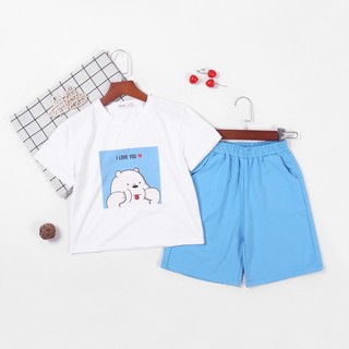 Bộ thun lửng in gấu i love u