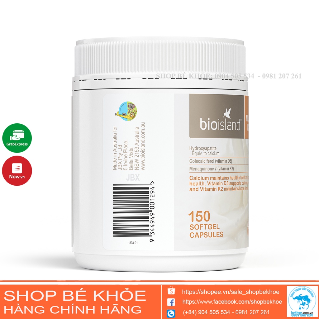 Viên Milk Calcium Bone Care - Canxi hữu cơ Bioisland Bone care úc 150v