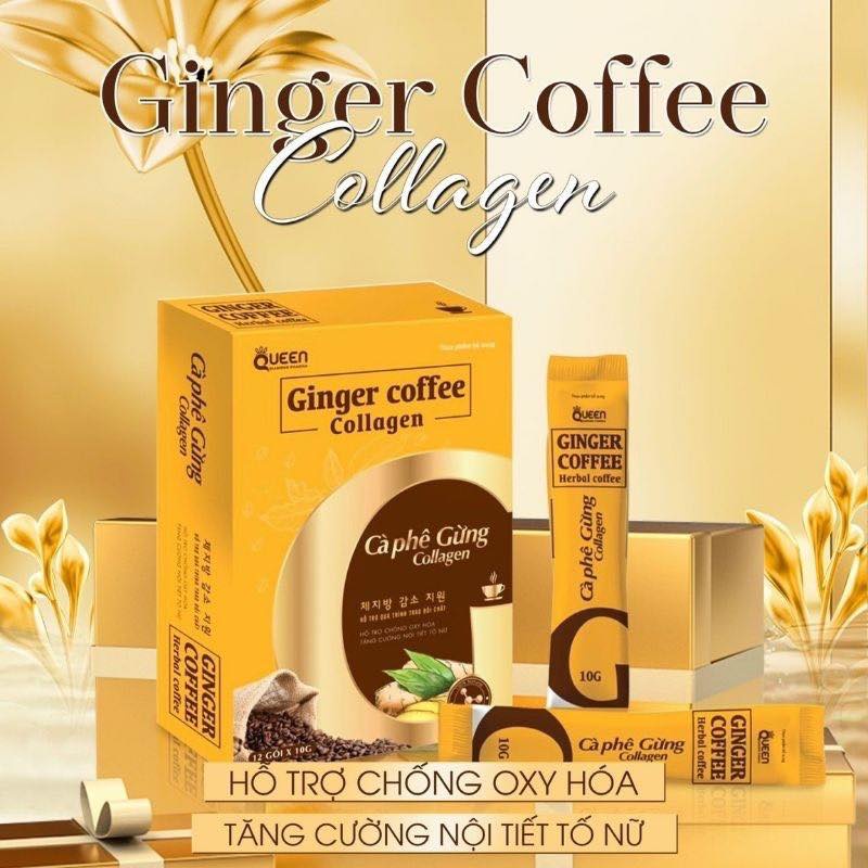 Cà Phê Gừng COLLAGEN giảm cân tan m.ỡ b.ụng chính hãng Hộp 12 gói - GINGER COFFE COLLAGEN