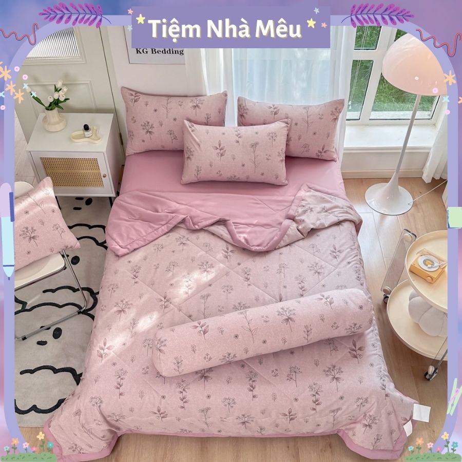 Bộ Chăn Chần Ga Giường Vỏ Gối 4 Món Cotton Đũi Cao Cấp Mẫu Hot 2023 Đủ Size Tiemnhameu