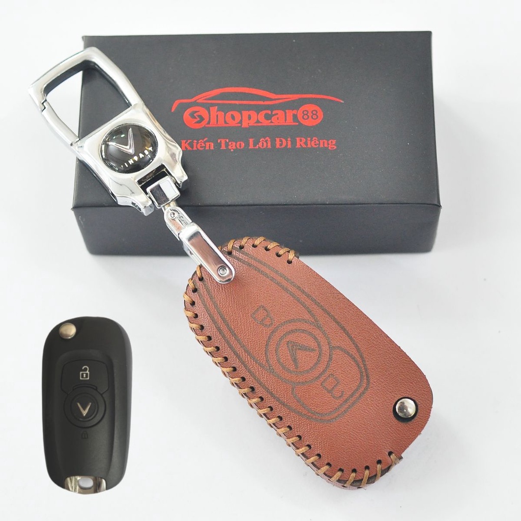 Bao Da chìa khoá xe Vinfast Fadil. chìa cơ chuôi gập. Da Bò chuẩn mẫu