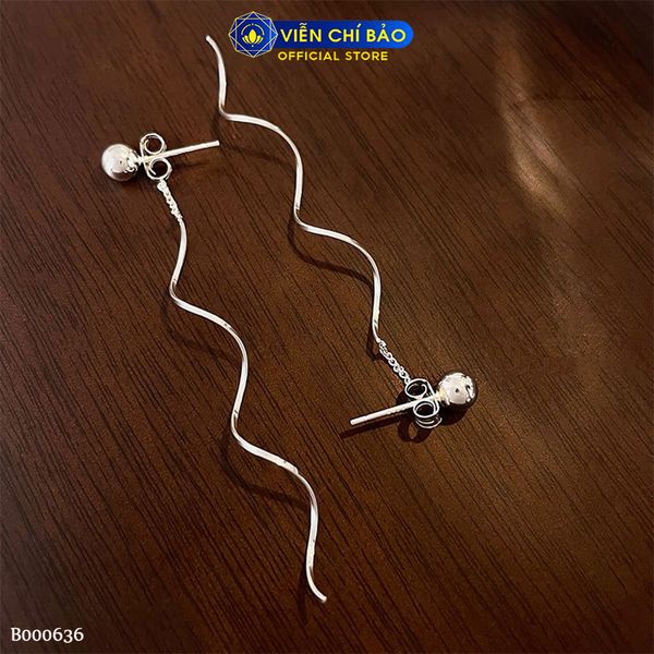 Bông tai bạc nữ bi dây dài chất liệu bạc Ý 925 thời trang phụ kiện trang sức Viễn Chí Bảo B000636