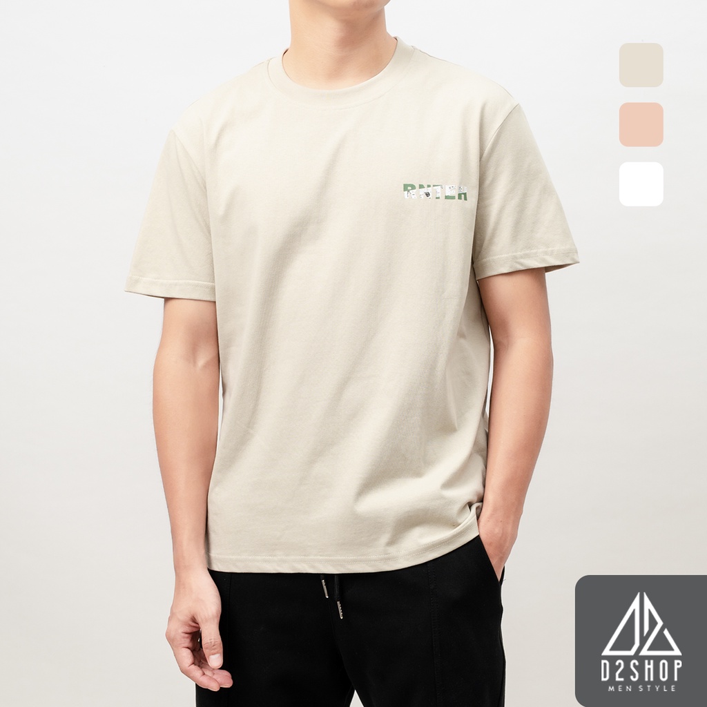 Áo thun D2shop, áo thun cổ tròn in lưng chữ RNTEH, in chữ, màu kem [B-1003]