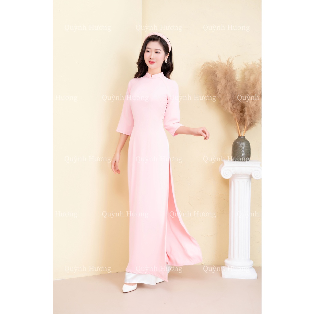 Áo dài truyền thống lụa mỹ màu hồng siêu xinh by Quỳnh Hương