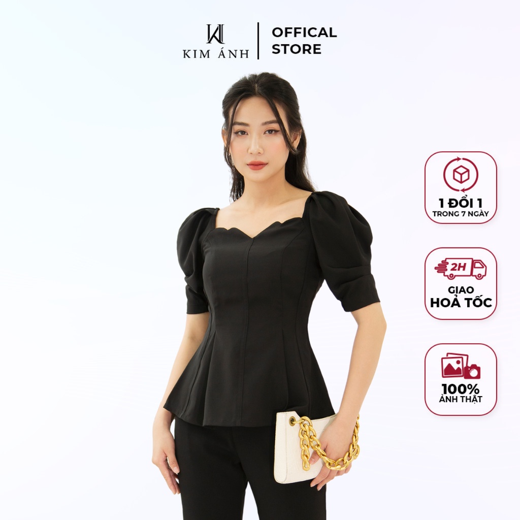 Áo Kiểu Thiết Kế Nữ, Áo Sơ Mi Nữ Công Sở Kim Ánh Tay Ngắn Nữ Tính Sang Trọng,AKSX28006