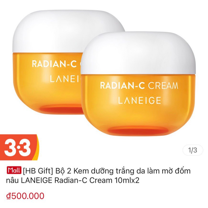 Kem trắng da căng bóng chứa 8.5% Vitamin C & E chống oxy hoá mạnh mẽ Laneige Radian-C Cream 10ml