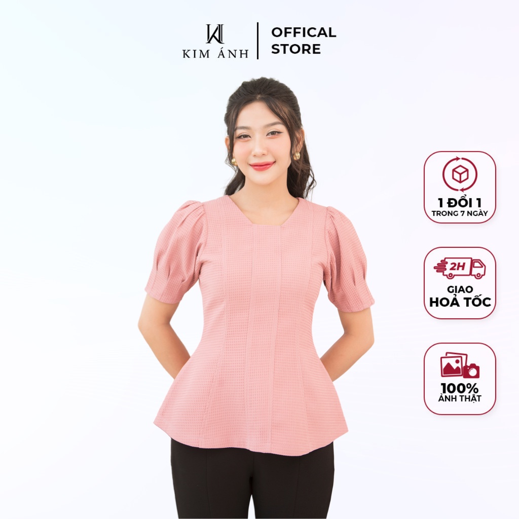Áo Kiểu Thiết Kế Recher Top Cổ Tròn Tay Ngắn Phong Cách Hàn Quốc Thanh Lịch Tinh Tế Trẻ Trung-Kim Ánh-AKSX30010