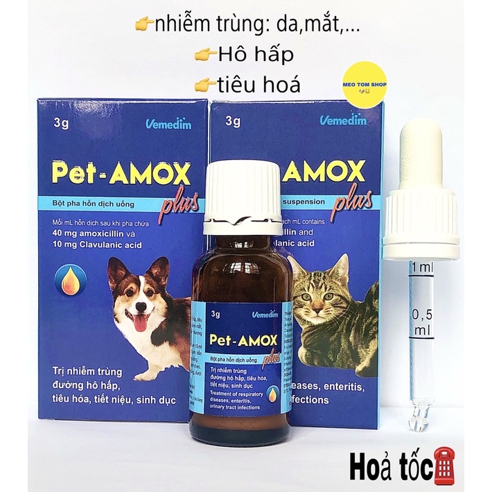Pet amox hỗ trợ hô hấp, tiêu chảy, vết thương hở ở chó mèo