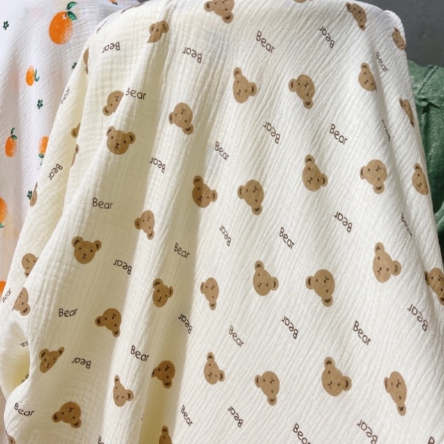 vải xô muslin 2 lớp loại 1 cao cấp hình con gấu bear nhỏ siêu xinh