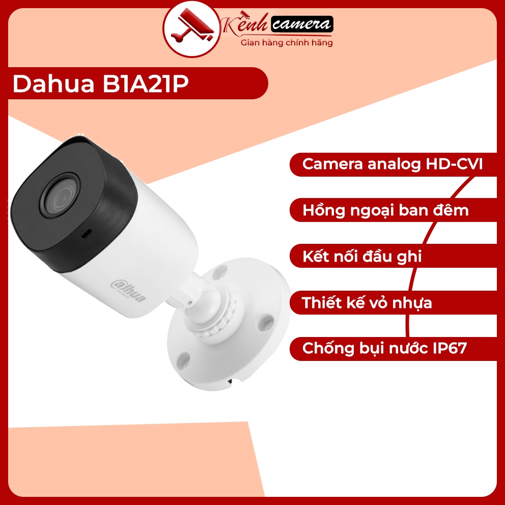 Camera dahua B1A21P analog HDCVI | Thiết kế vỏ nhựa | Chống bụi nước IP67 | Hàng chính hãng DSS