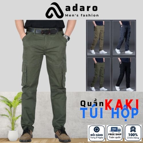 Quần kaki túi hộp nam, Quần dài Kaki túi hộp, Quần túi hộp kaki, Cotton bền bỉ thấm hút mồ hôi, style bụi bặm