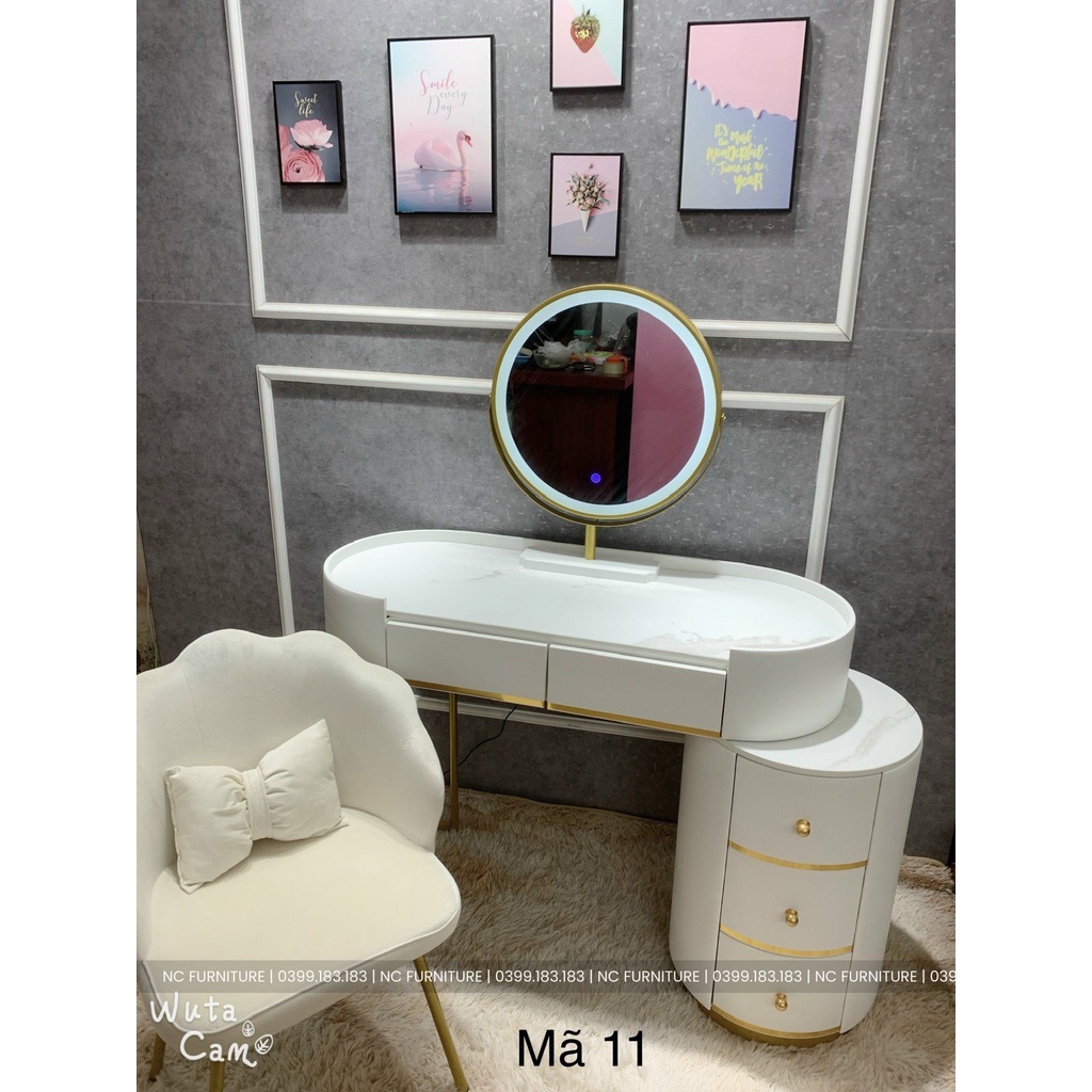 Đặt hàng ib shop - Bàn trang điểm mặt vân đá nhập khẩu cao cấp đủ kèm ghế và gương led nhiều màu sang trọng - mã BP8