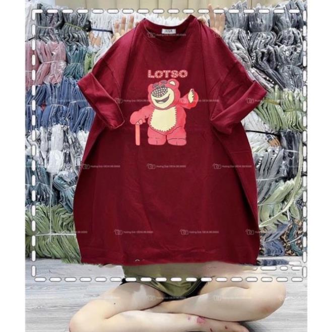[Rẻ Vô Địch] Áo thun 3158 cotton khô form rộng nam nữ tay lỡ unisex gấu lotso2