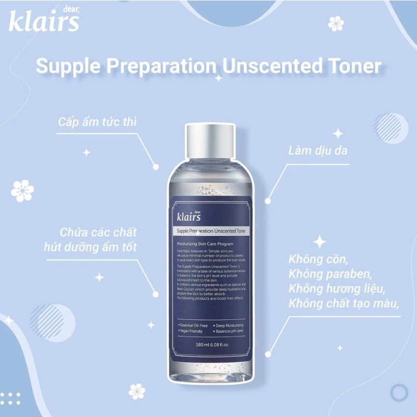 Nước Hoa Hồng Không Mùi Dear Klairs Supple Preparation Unscented Toner