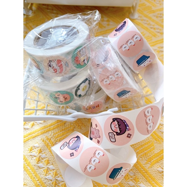 Cuộn tem tròn, vuông 500 tem sticker dán niêm phong