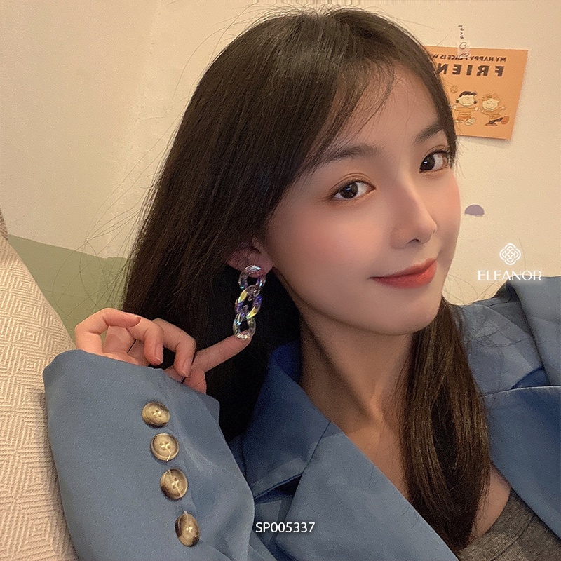 Bông tai nữ chuôi bạc 925 Eleanor Accessories thiết kế mắt xích trong suốt lấp lánh phụ kiện trang sức xinh xắn 5337