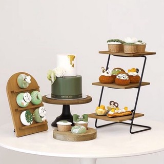 Kệ gỗ 3 tầng trưng bày Bánh Donut Bánh Quy Cupcake trang trí tiệc bánh