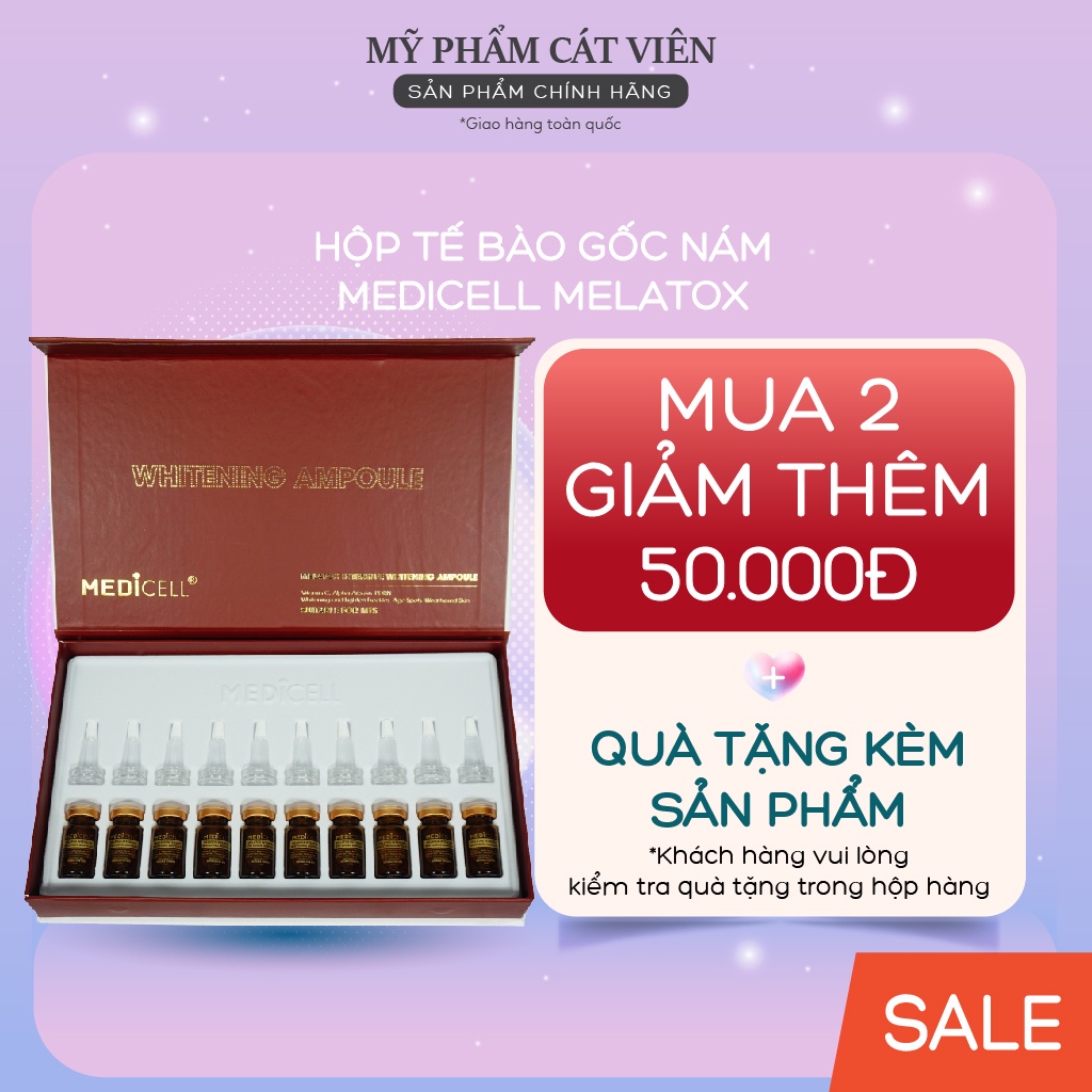 Tế bào gốc nám Melatox Medicell Hàn Quốc, mờ thâm nám tàn nhang, trẻ hóa xóa nhăn thích hợp với da lăn kim - 10 lọ