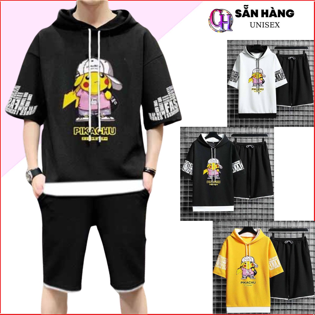 Bộ quần áo thểthao nam nữ có nhiều màu sắc tha hồ cho các bạn lựa chọn-đồ bộ thể thao Pikachu co dãn thẫm hút thoải mái