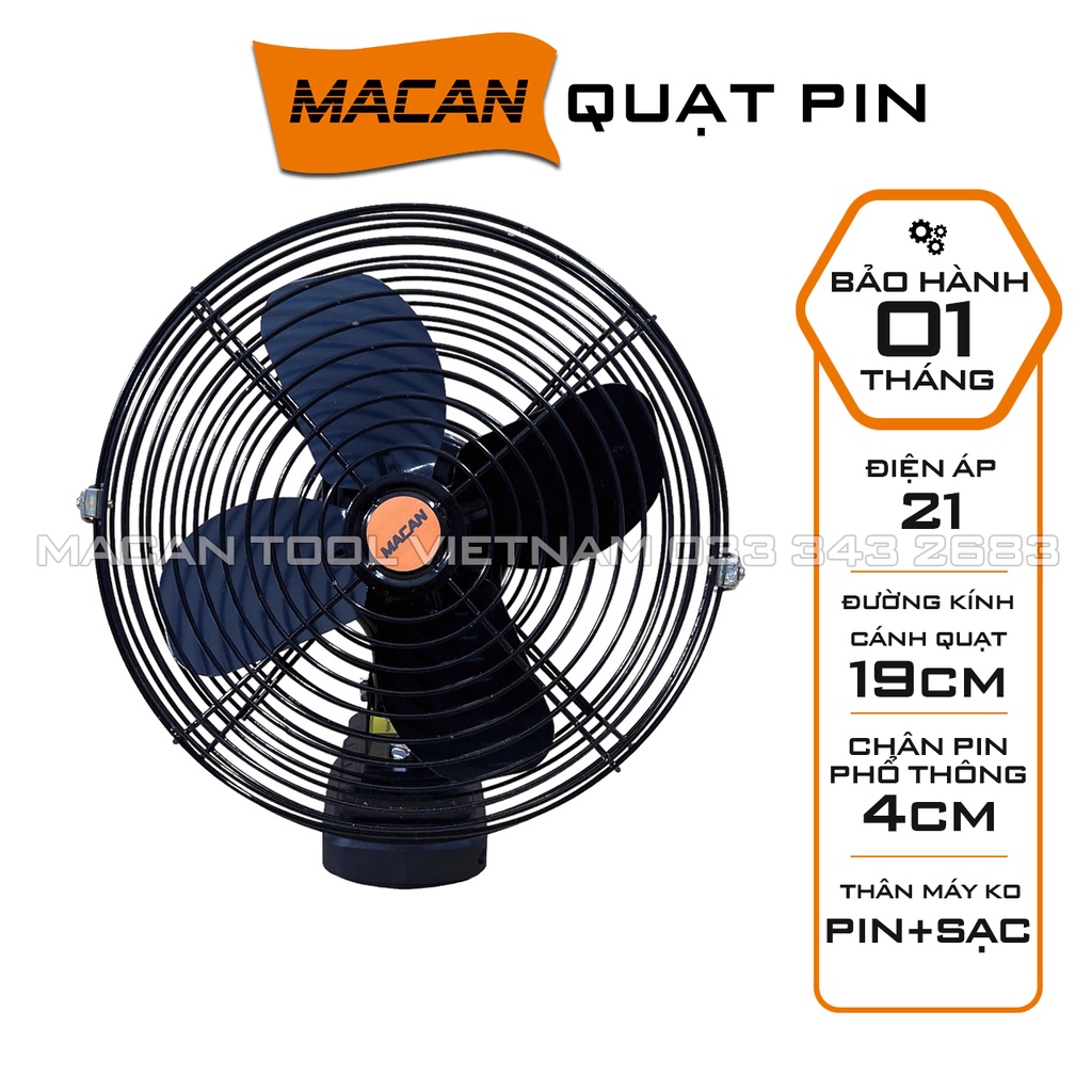 Quạt chạy pin Thương hiệu MACAN dùng chung chân pin Makita phổ thông 4cm Có bán thân Quạt