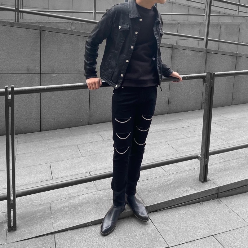 Quần Denim Jean Đen phối xích/Black chain V1 Fom Skinny - Roy Design