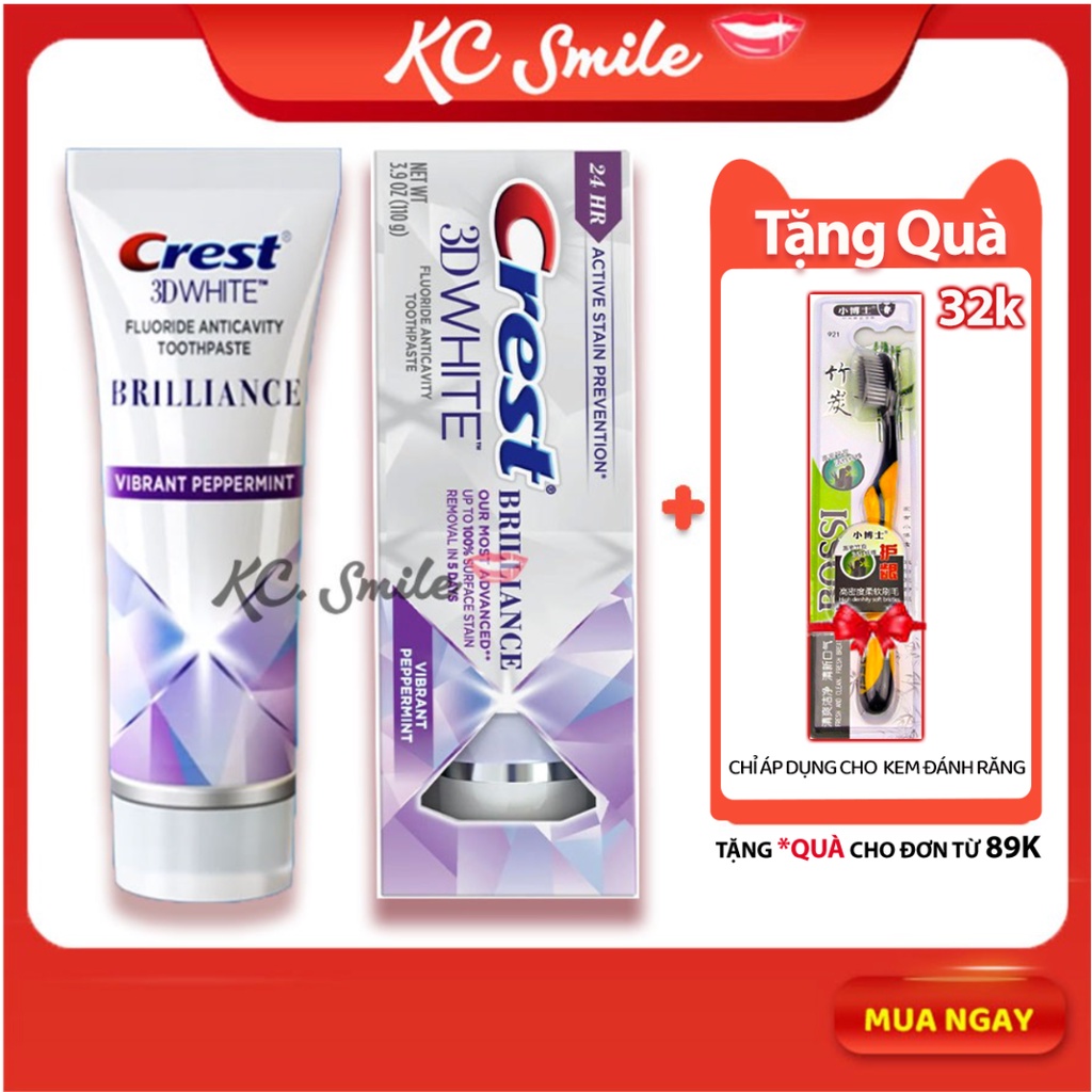 Kem đánh răng Crest 3D White Brilliance bản Mỹ 110gr và bản Trung 90gr