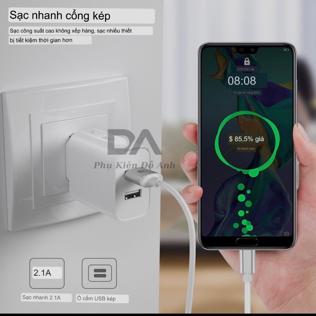 Củ Sạc Nhanh 2 Cổng WEKOME WP-U51 Chống Cháy Nổ Không Nóng Máy