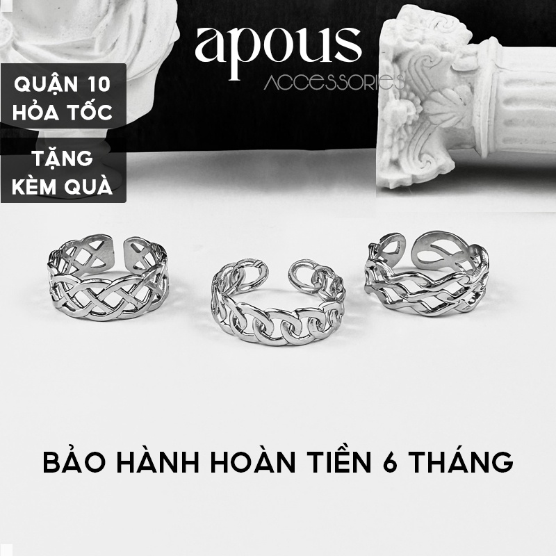 Nhẫn nam nữ Chéo Hình Lưới Freesize N060 - Thép Titan - Phụ kiện trang sức Unisex Apous