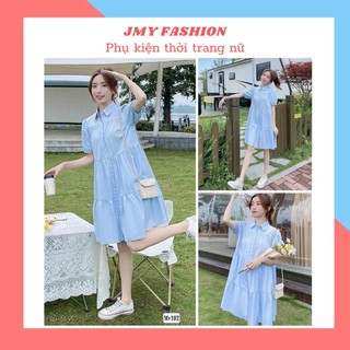 MV102 Váy sơ mi xanh babydoll nữ tính [Rency] Váy đầm babydoll sơ mi suông dài