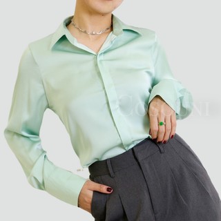 COSOUNI - Áo Sơ Mi Lụa Nữ Màu Xanh Mint
