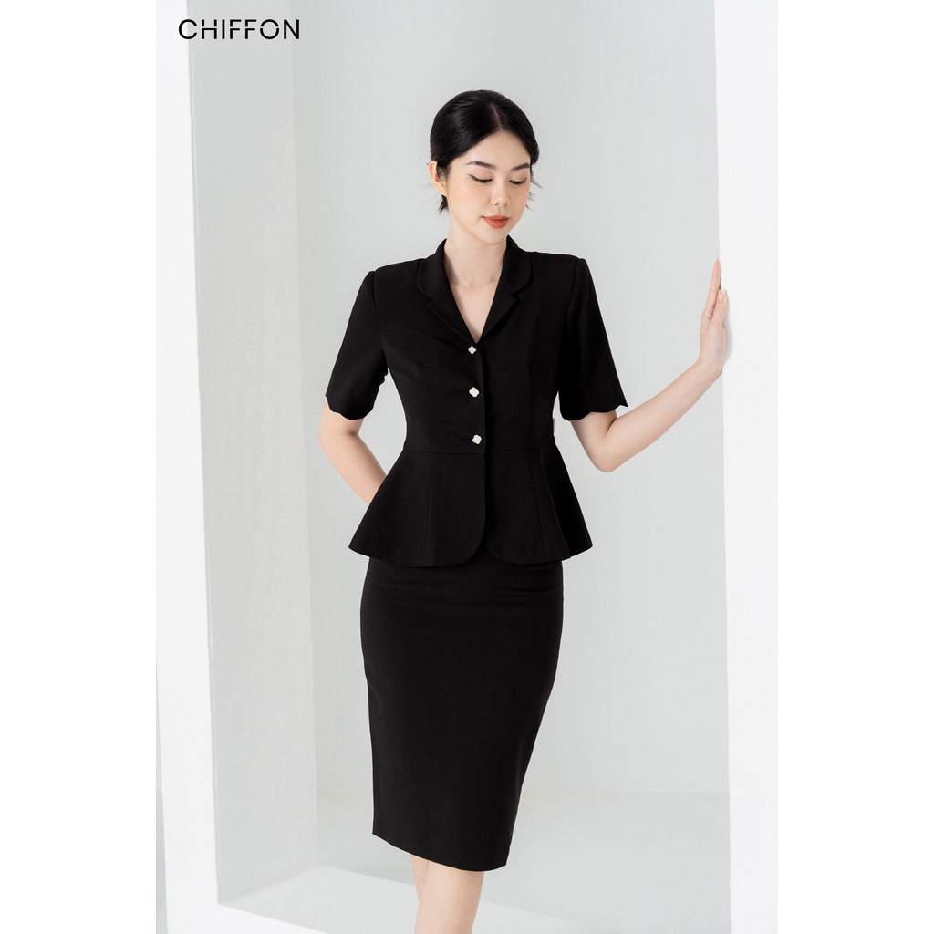 Áo vest ký giả peblum cộc tay thiết kế Chiffon (chưa kèm chân váy)