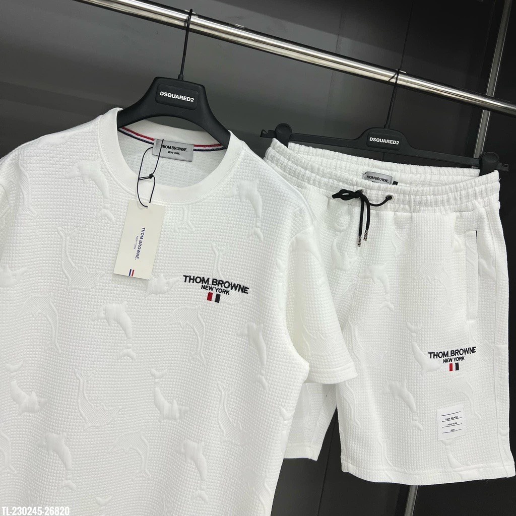 Bộ Thể Thao Nam Thom Browne New York Chất Vân Gạo Dập Nổi Logo Thêu Phong Cách Trẻ Trung Nam Tính