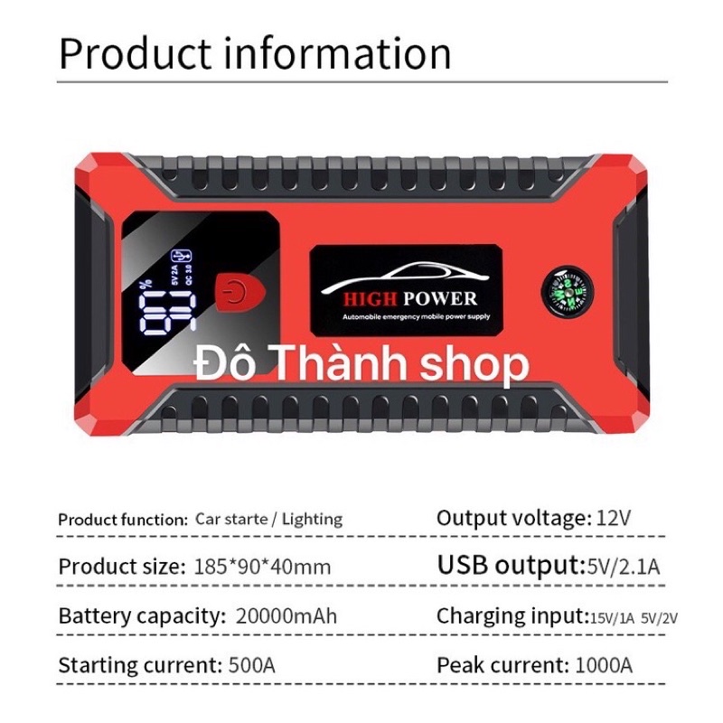 BỘ KÍCH NỔ ĐA NĂNG KIÊM PIN DỰ PHÒNG JX27-Pro 20000mAh HIGH POWER MÀN HÌNH HIỂN THỊ CHUYÊN DỤNG CHO XE HƠI BH 1 NĂM 6 TH