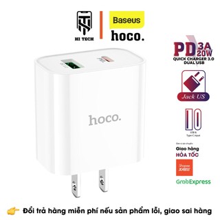 Củ sạc nhanh PD, QC3.0 20W Hoco C80 Plus 2 cổng micro USB + type-C chất liệu PVC phích cắm tiêu chuẩn US.