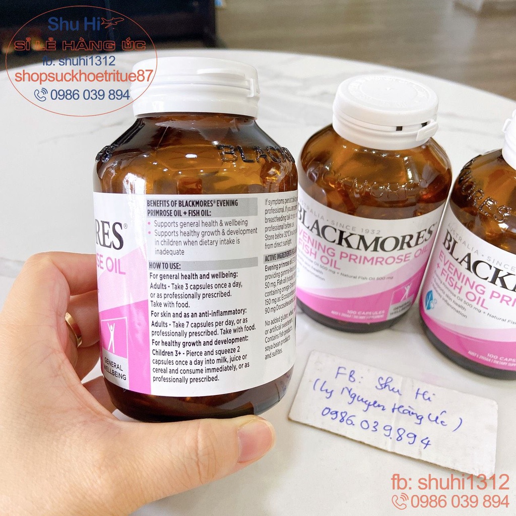 Viên uống tinh dầu hoa anh thảo và dầu cá blackmores evening primrose oil, fish oil 1000mg 100 viên Úc