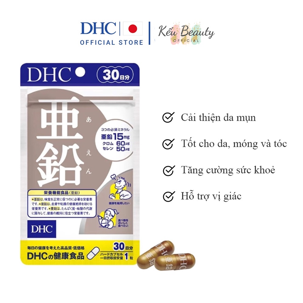 Viên uống kẽm DHC Zinc Nhật Bản hỗ trợ giảm mụn tăng cường đề kháng 15 và 30 ngày (15 và 30 viên)