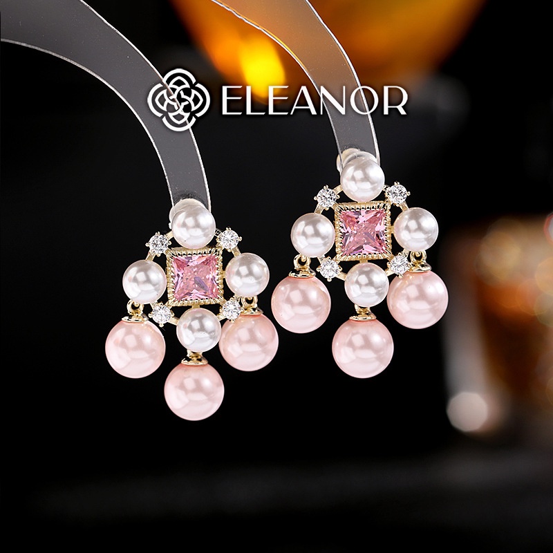 Bông tai nữ chuôi bạc 925 Eleanor Accessories đính đá kết hợp ngọc trai nhân tạo phụ kiện trang sức sang trọng 5491