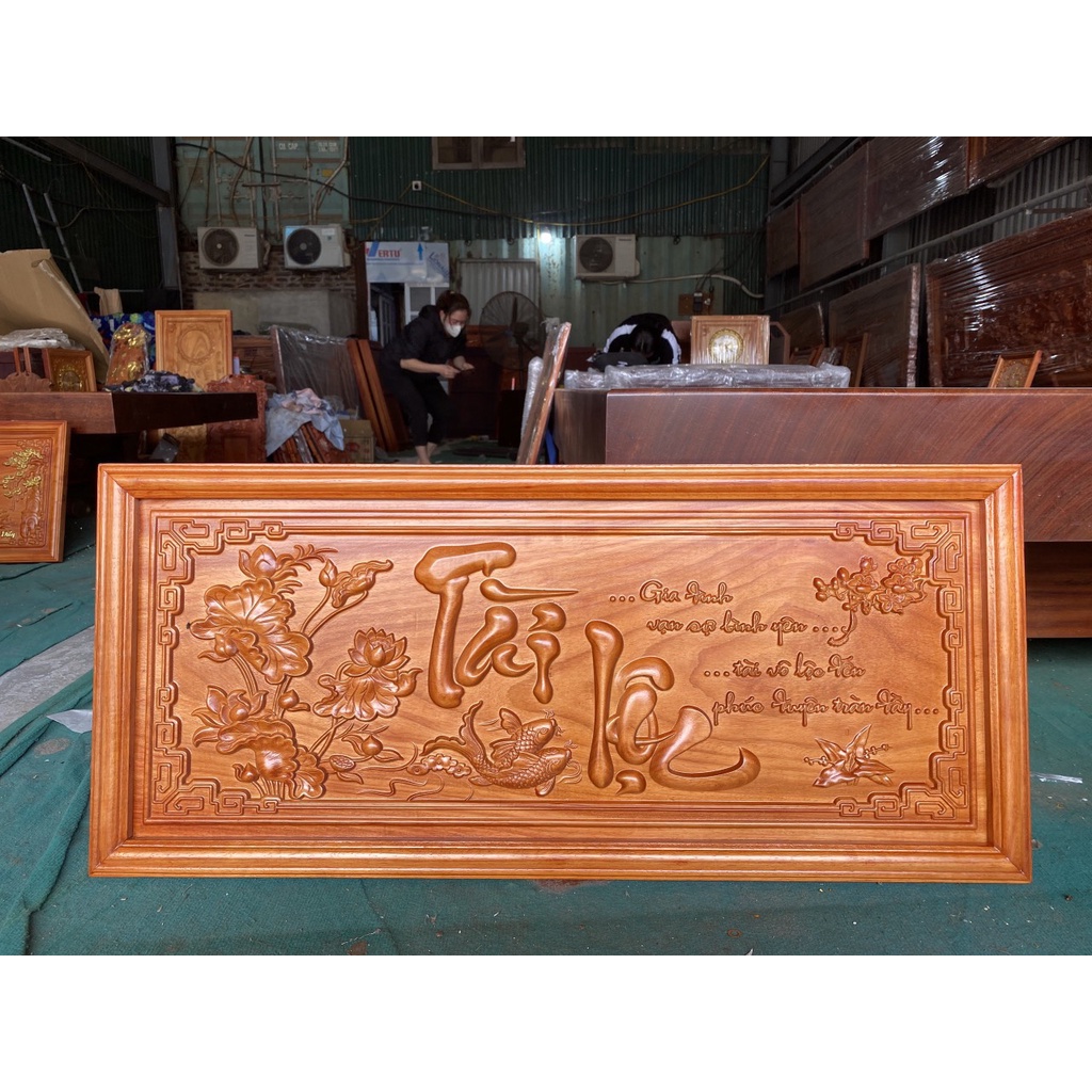 Tranh Gỗ hương trang trí chạm khắc chữ kích thước 48x108cm (nhiều mẫu)