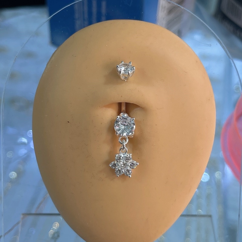khuyên rốn bạc đá treo hoa