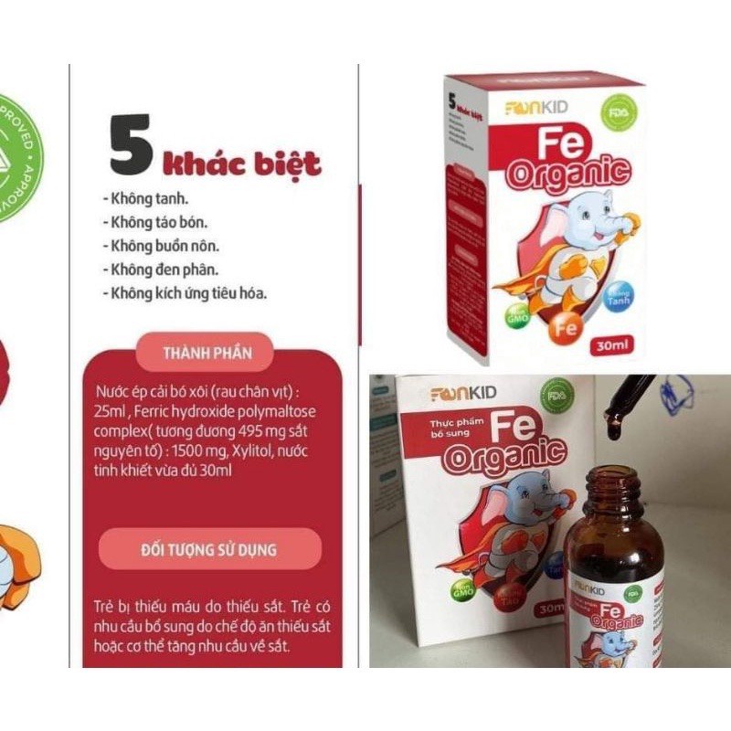 Sắt Hữu Cơ Fankid - 30ml, Bổ sung Sắt và Vitamin C cho trẻ biếng ăn, chậm lớn và tăng cường sức đề kháng cho trẻ