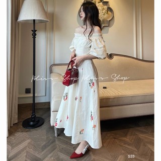 V41 - Đầm trễ vai hoa nhí