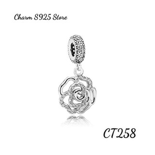 CHARM PAN ALE TREO HOA HỒNG ĐÍNH ĐÁ BẠC S925 THUẦN KHIẾT HÀNG CAO CẤP