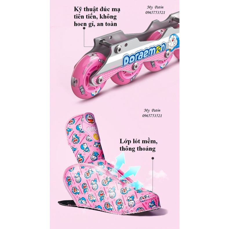 Giày Patin cao cấp Trẻ Em Doremon 8 bánh cao su phát sáng